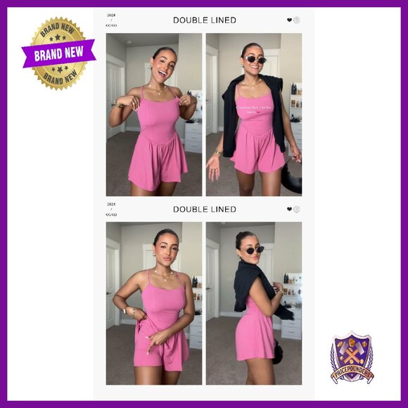 Women's Sleeveless Athletic Romper Spaghetti Strap Double Lined Shorts Jumpsuit - Picture 7 of 7